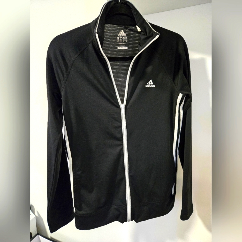 Adidas Black Track Jacket with White Stripes